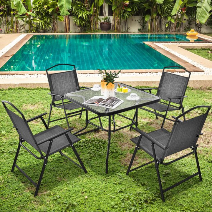 Hivvago Patio Dining Set for 4 with Umbrella Hole-Gray