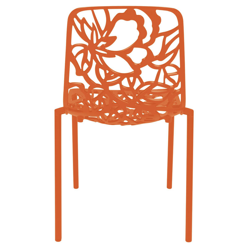 LeisureMod Devon Modern Aluminum Outdoor Dining Chair set of 2 in Red