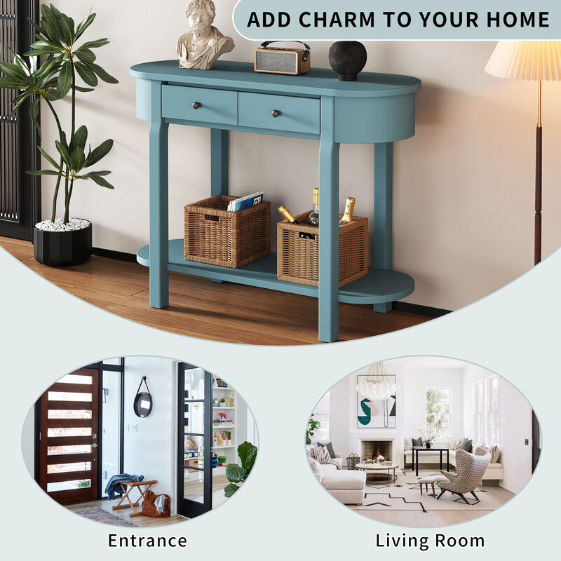 Clihome Elegant Retro Console Table with Curved Design and Smooth Glaze for Entryways, Living Rooms and hallways (Navy)