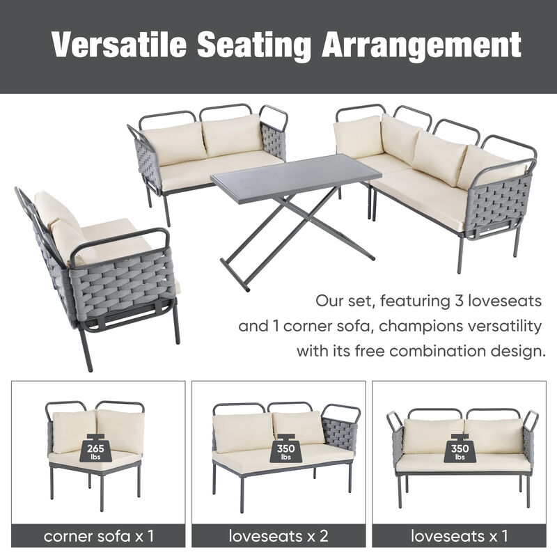 Merax Modern Patio Sectional Sofa Table Set