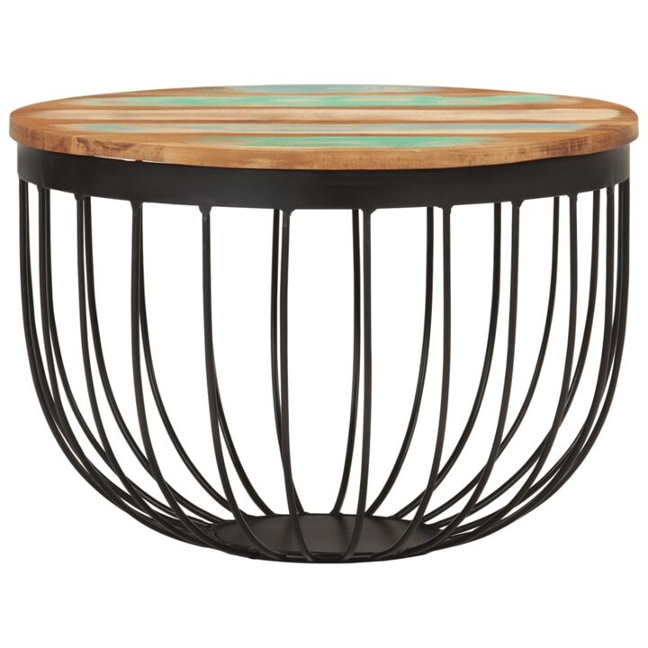 vidaXL Multicolour Industrial Coffee Table - Ø19.7"x13.8" with Solid Reclaimed Wood and Steel Construction, Basket-Shaped Base, Round Tabletop, Easy Assembly