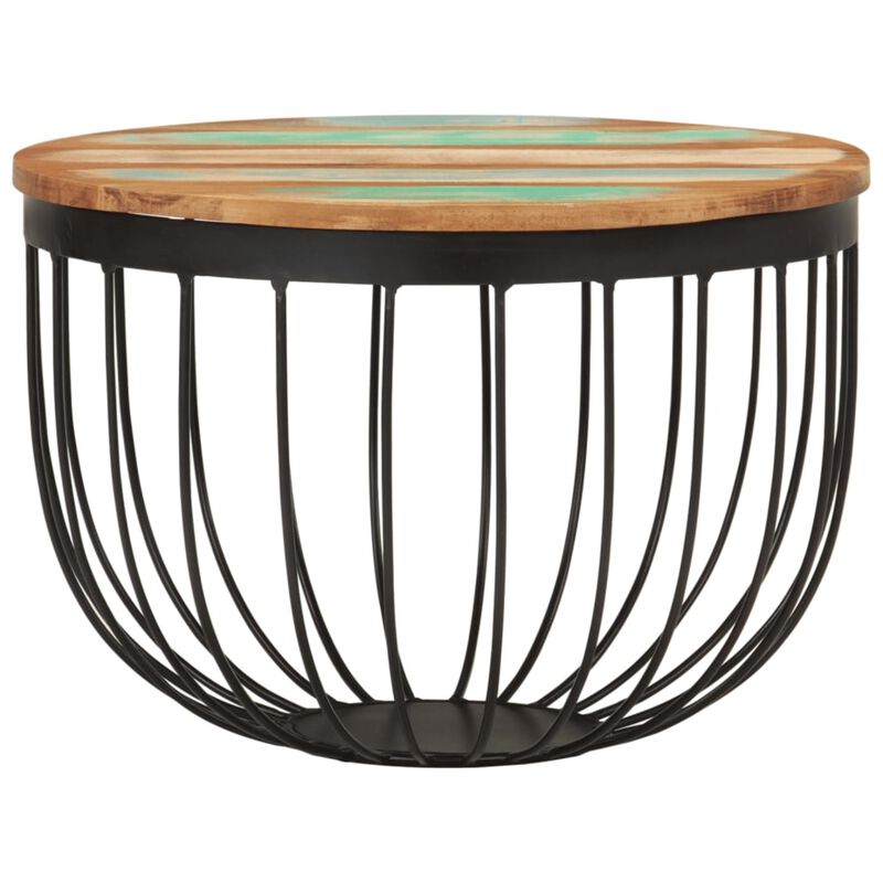vidaXL Multicolour Industrial Coffee Table - Ø19.7"x13.8" with Solid Reclaimed Wood and Steel Construction, Basket-Shaped Base, Round Tabletop, Easy Assembly