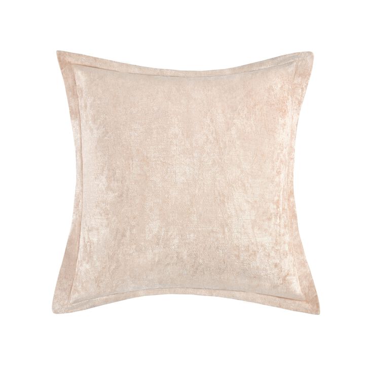 Brad Throw Pillow, 22 Inch Flanged Finish, Nude Beige Rayon Velvet - Benzara