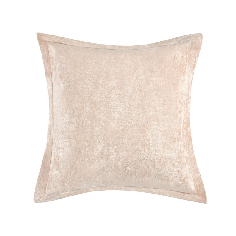 Brad Throw Pillow, 22 Inch Flanged Finish, Nude Beige Rayon Velvet - Benzara