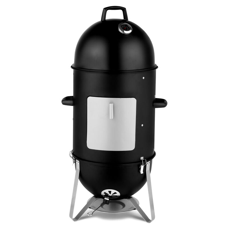 Vertical Charcoal Smoker Heavy-Duty 3-Layer Round BBQ Grill for Outdoor Cooking and Smoking
