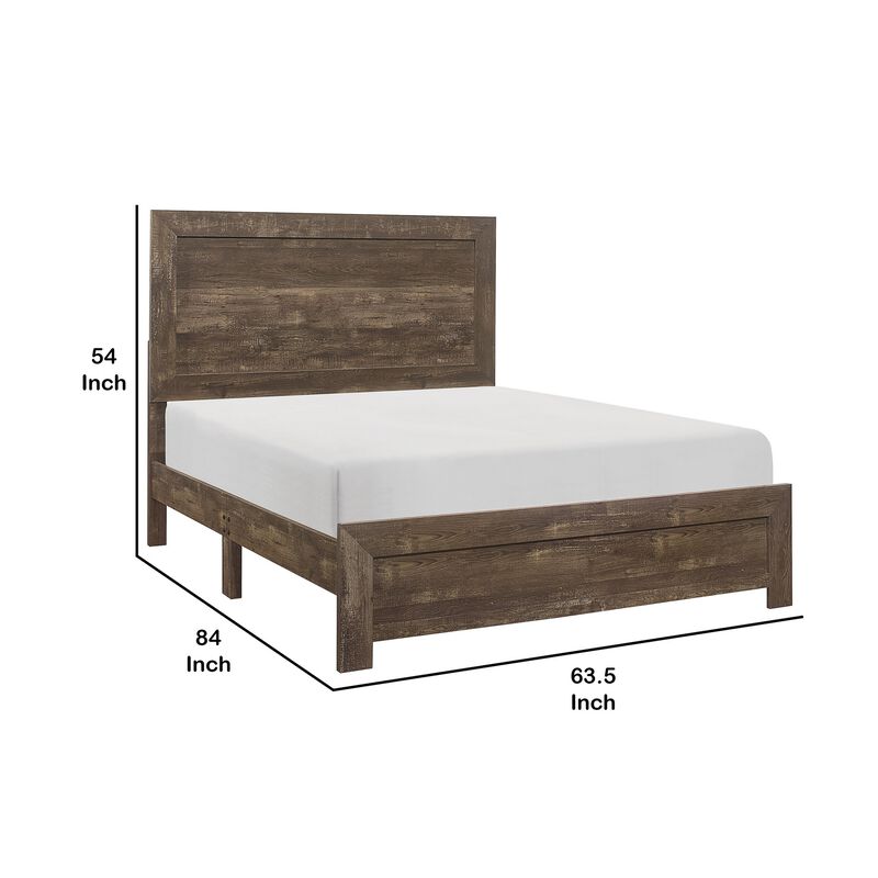 Rustic Panel Design Wooden Queen Size Bed with Block Legs Support, Brown-Benzara
