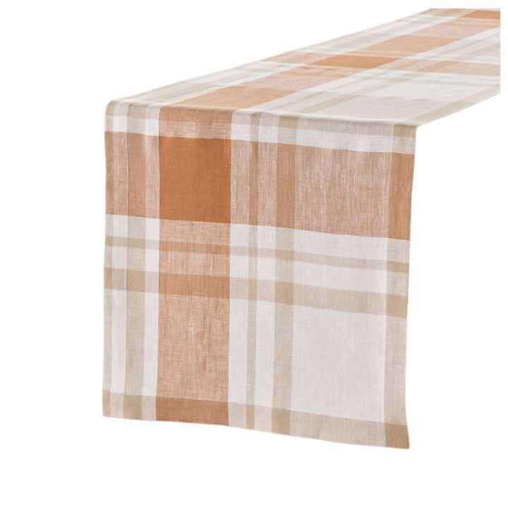 Solino Home 100% Pure Linen Fall Harvest Plaid Table Runner