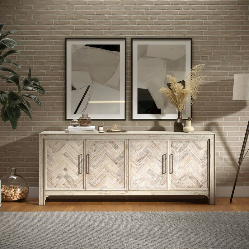 Jofran Gramercy Mid-Century Modern Chevron Four Door 79 Accent Cabinet