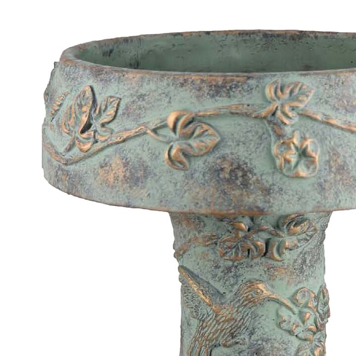 Menon Bird Bath Feeder, Decorative Designs, Green Terracotta, 20 Inch - Benzara