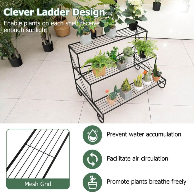 Hivvago 3-Tier Mental Plant Stand with Grid Shelf