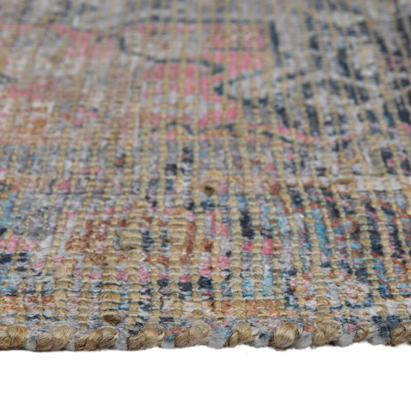 Prairie Farmhouse Oriental Hand-Woven Light Blue/Pink Area Rug, 5' X 7'6"