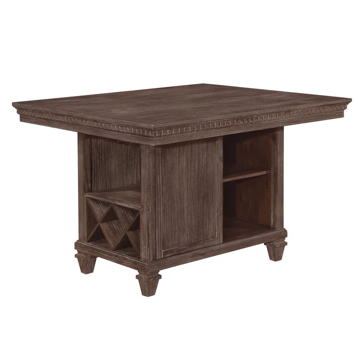 Edward 54 Inch Counter Height Dining Table, Wine Rack, Wood, Warm Brown - Benzara