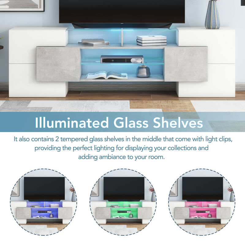 Merax High Gloss Entertainment Center TV Stand Cabinet with LED