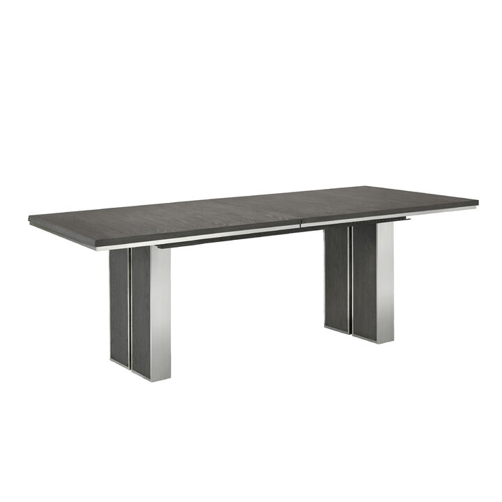 Axel 82 - 100 Inch Extendable Soild Mahogany Wood Dining Table, Gray - Benzara