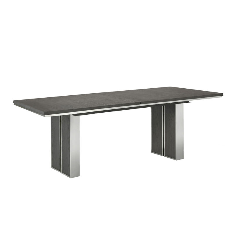 Axel 82 - 100 Inch Extendable Soild Mahogany Wood Dining Table, Gray - Benzara