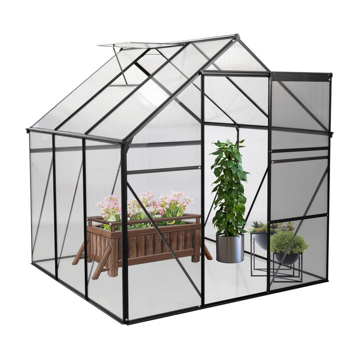 6x6FT Black Polycarbonate Greenhouse with Raised Base and Anchor