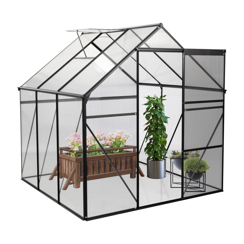 6x6FT Black Polycarbonate Greenhouse with Raised Base and Anchor