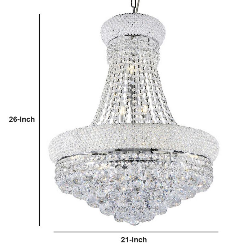 Crystal Ceiling Lamp with Chandelier Design Body, Clear-Benzara
