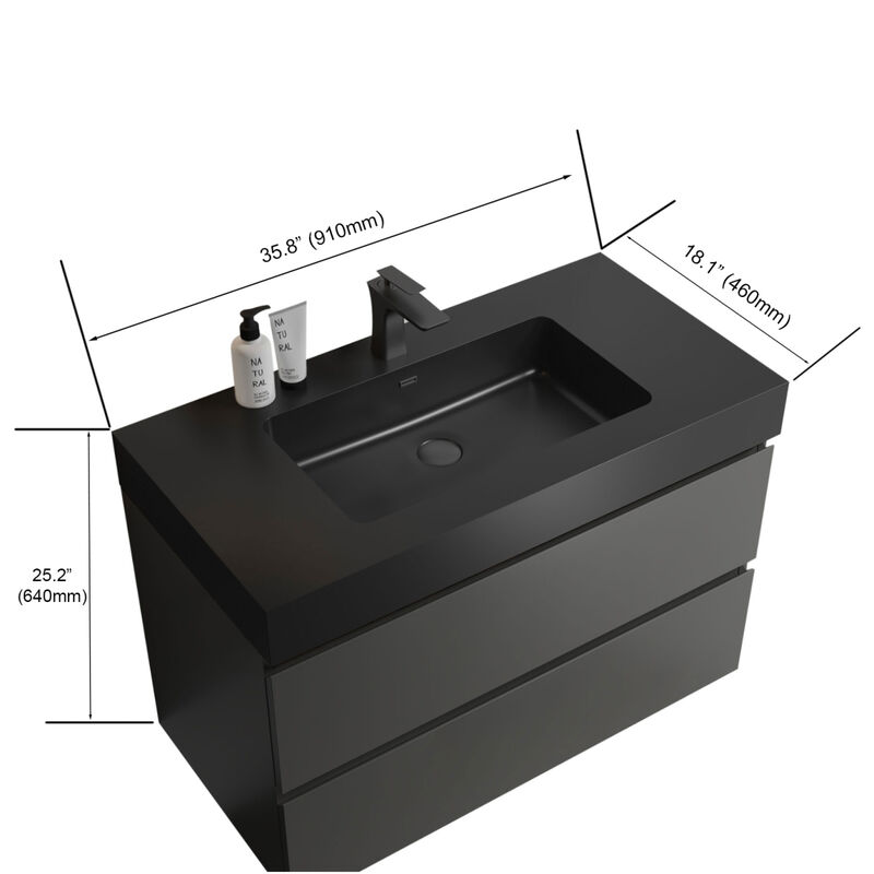 Gray Bathroom Vanity with Sink, Large Storage Wall Mounted