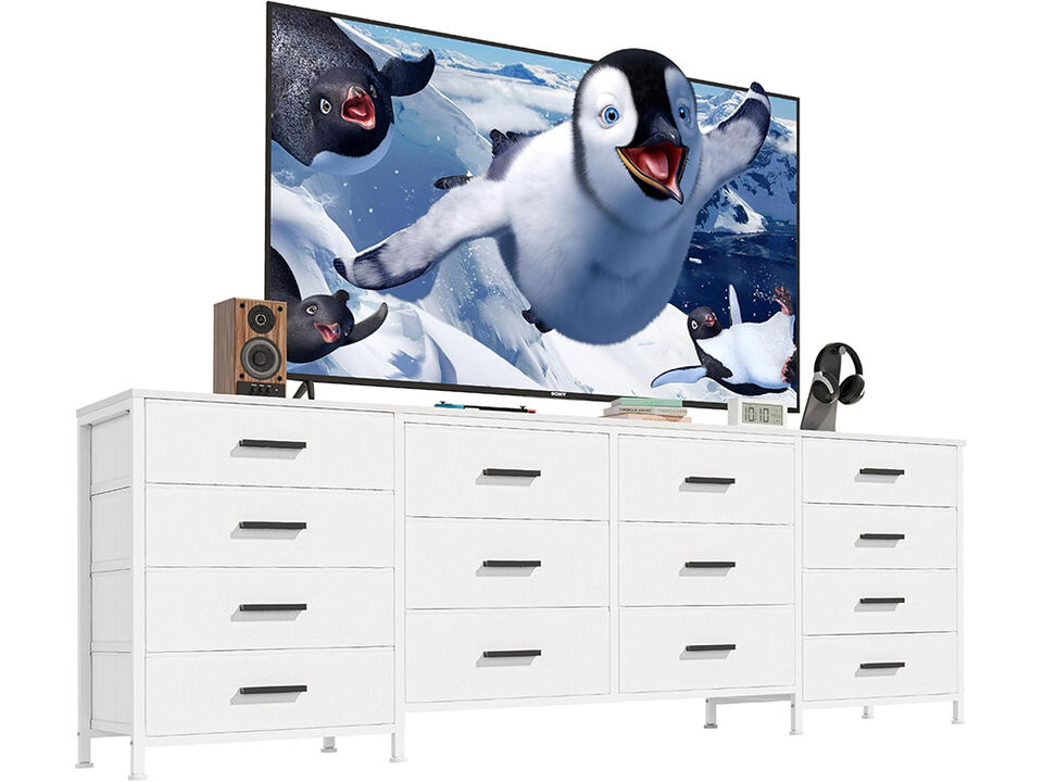 White  Entertainment Center TV Stand with Deep Drawers