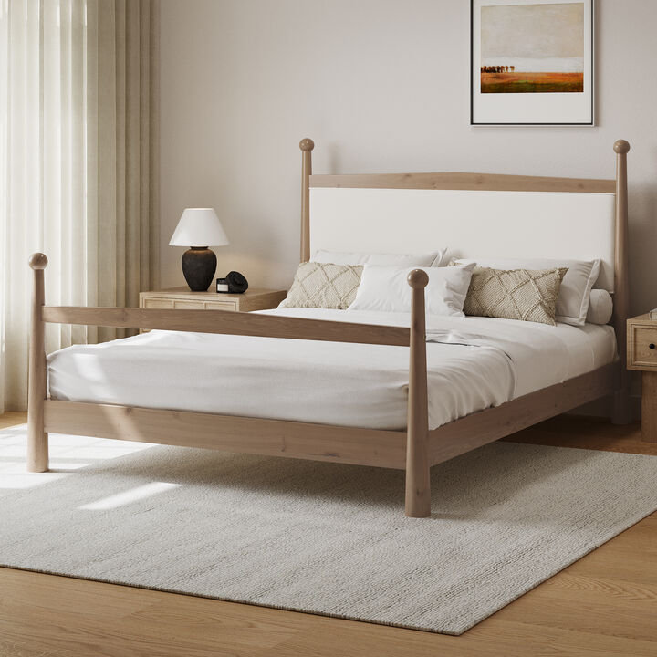 Merax Mid-Century Modern Platform Bed with Upholstered Headboard