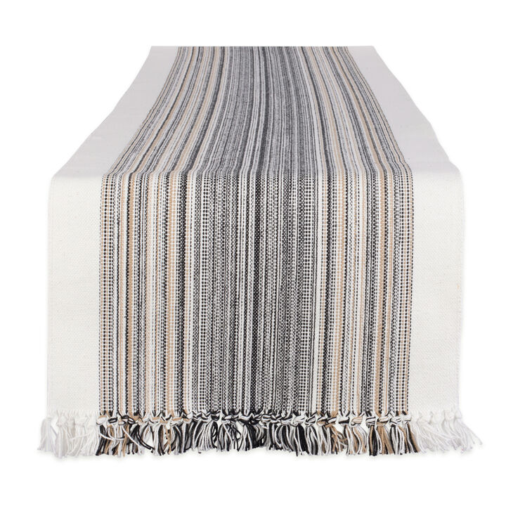 72" Table Runner with Fringed Black Stripes Design