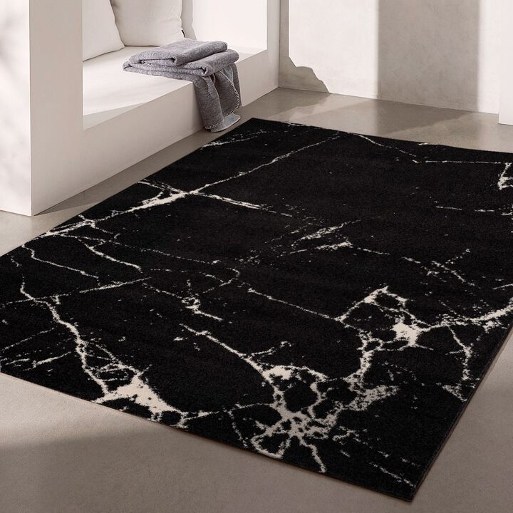 Nova Contemporary Modern Marble Black White Indoor Area Rug