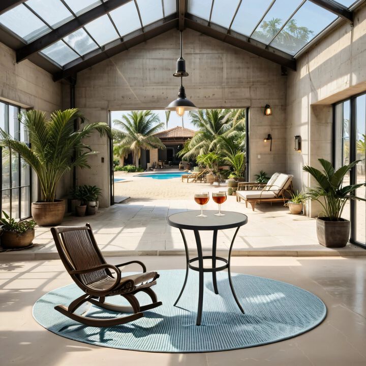 MONDAWE Round Metal Patio Bar Height Outdoor Dining Table Removable Tile-Top Side Table