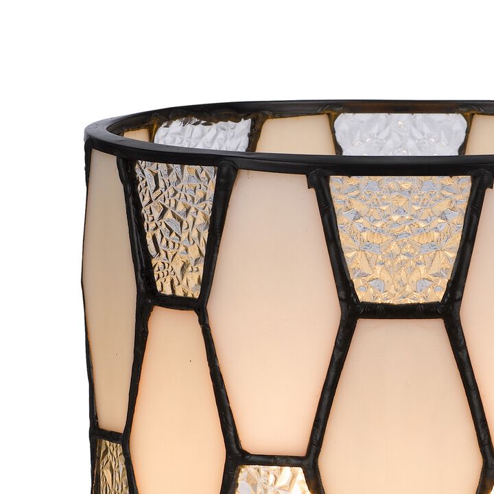 Eli 9 Inch Accent Lamp, Hand Painted Cylinder Tiffany Style Shade, Bronze-Benzara