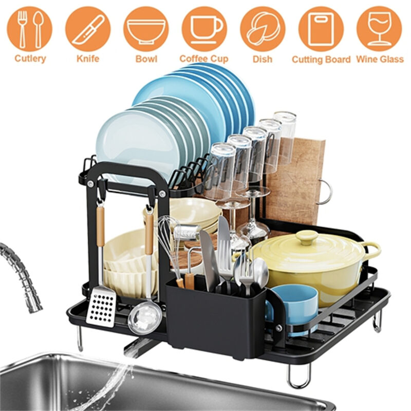 Dish Drying Rack for Kitchen With Drainboard, Detachable & Space-Saving Design