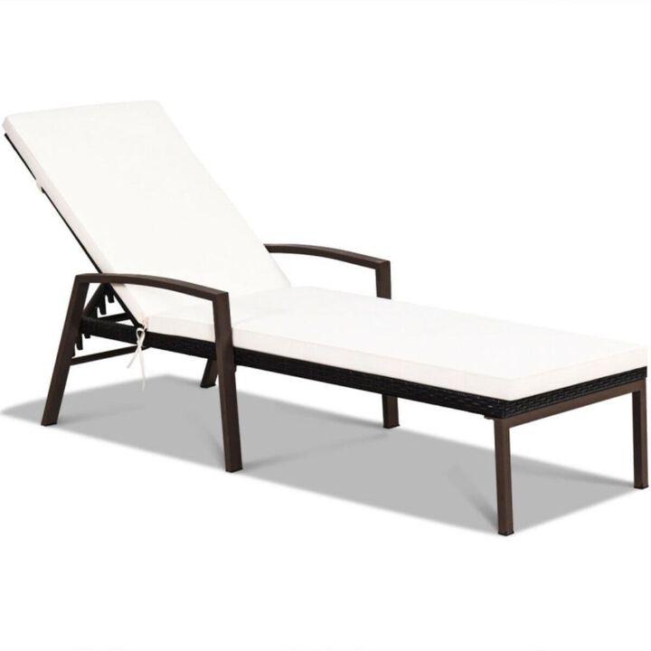 Hivvago Outdoor Adjustable Reclining Patio Rattan Lounge Chair with Adjustable Backrest