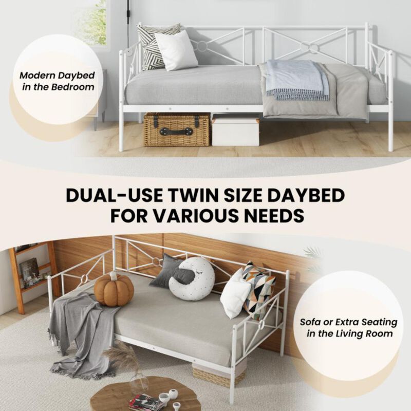 Hivvago Metal Daybed Twin Bed Frame Stable Steel Slats Sofa Bed