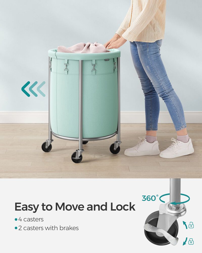 Laundry Basket with Wheels and Removable Bag, Steel Frame, 4 Casters and 2 Brakes