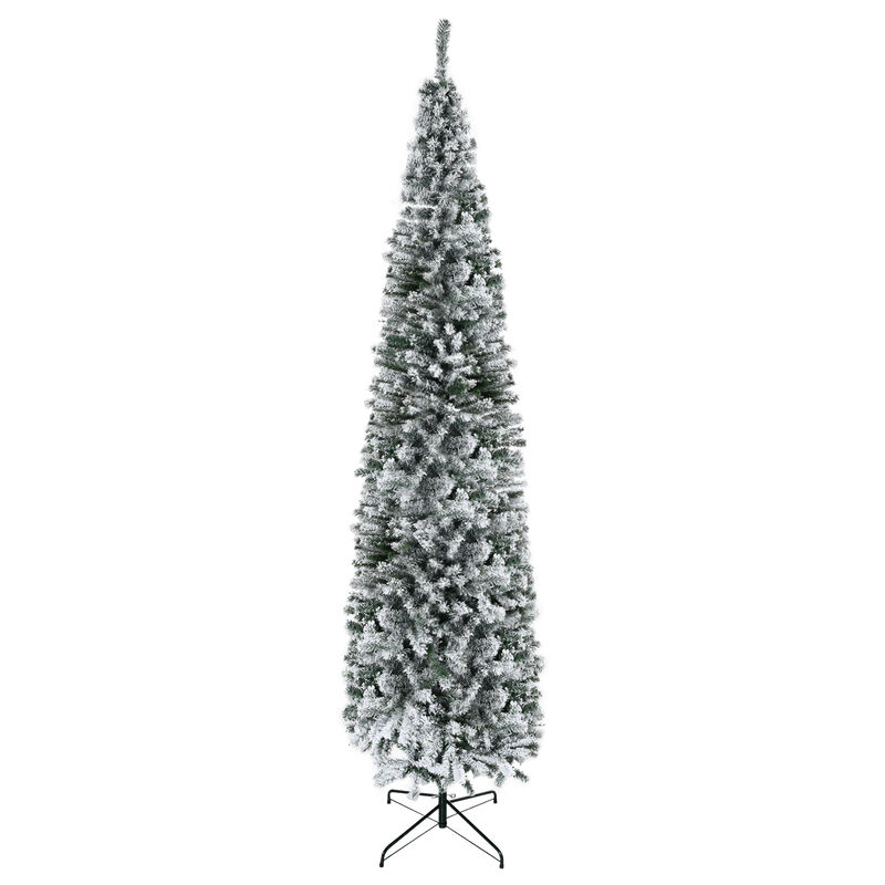 9' Artificial Snow Flocked Christmas Holiday Pencil Tree Winter Xmas Decoration