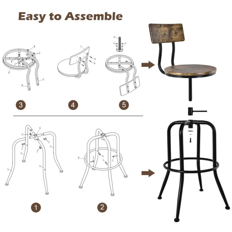 Hivvago Adjustable Swivel Counter-Height Stool with Arc-Shaped Backrest