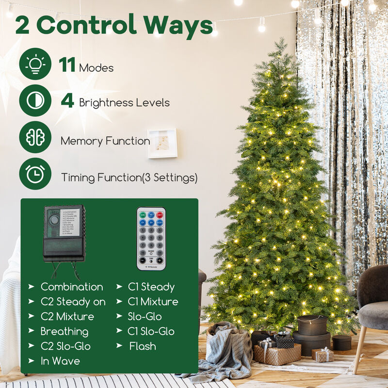 Pre-Lit Artificial Christmas Tree with 11 Modes and Metal Stand