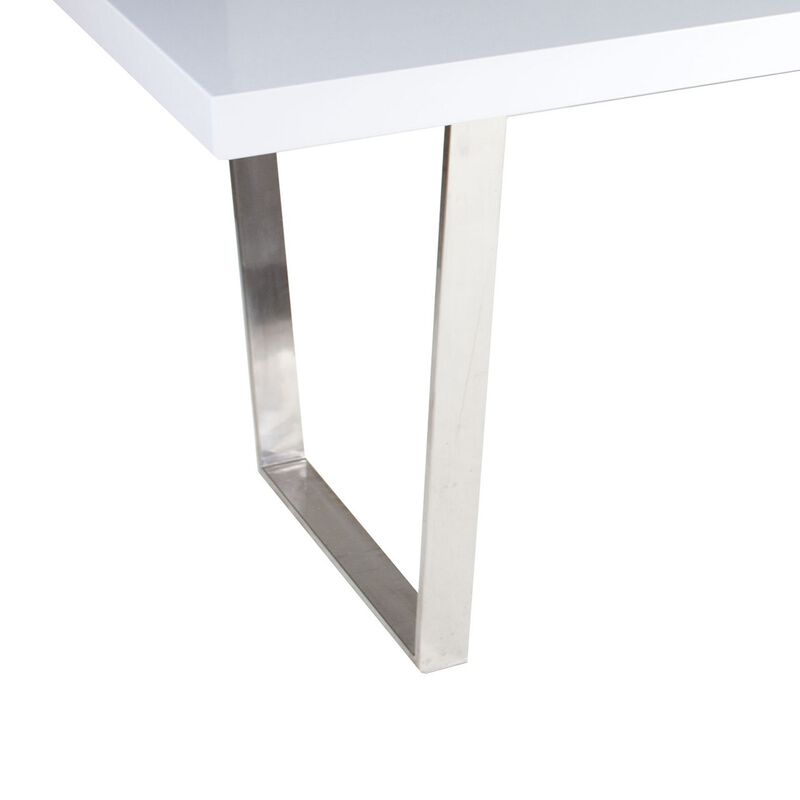 Ien 71 Inch Dining Table, Rectangular Top, Open Metal Panel, White Lacquer - Benzara