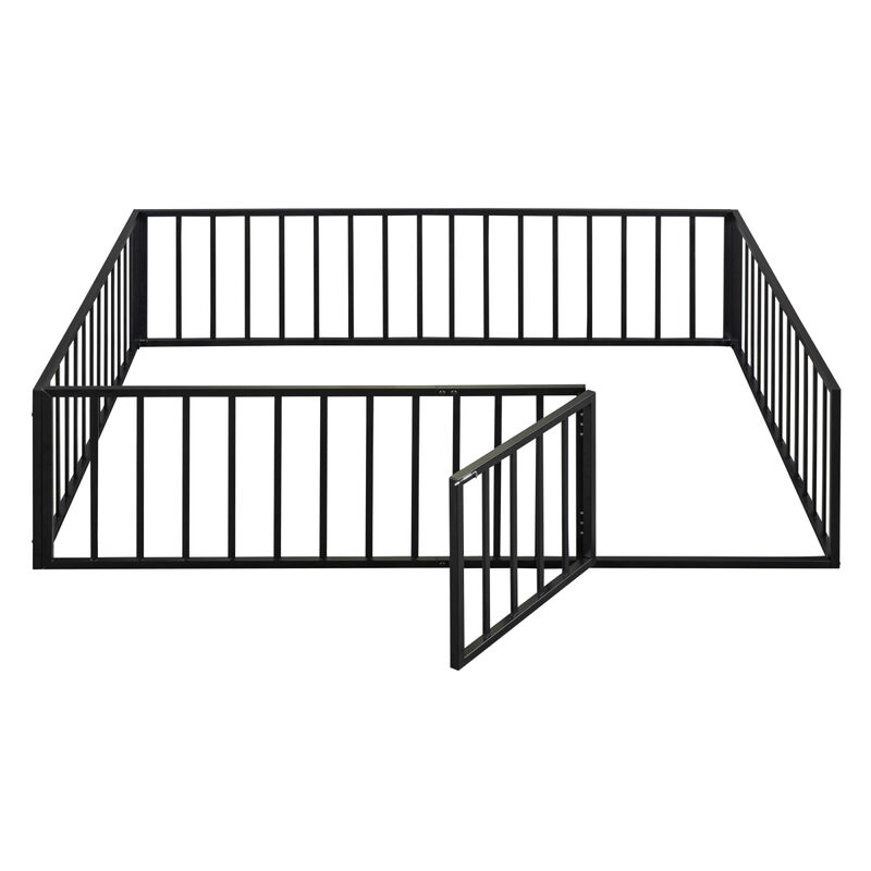 Streamdale Queen Size Metal Floor Bed Frame With Fence And Door