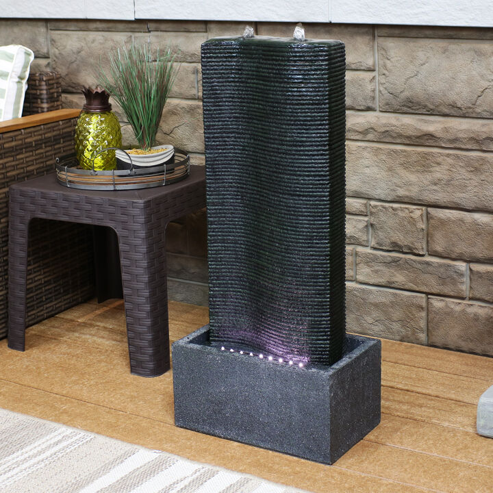 Sunnydaze Rippling Tower Outdoor Water Fountain with LED Lights - 31 in