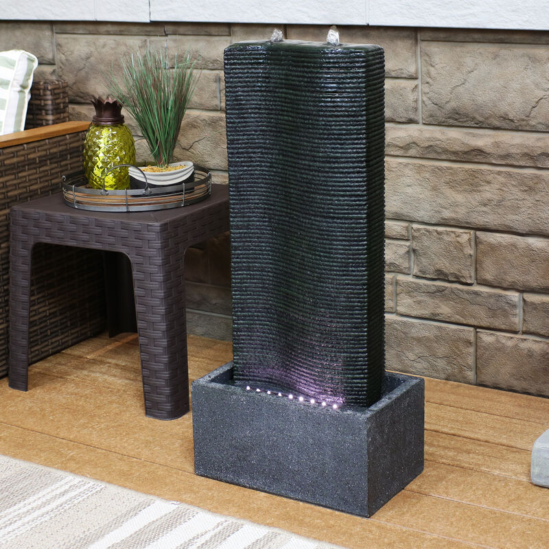 Sunnydaze Rippling Tower Outdoor Water Fountain with LED Lights - 31 in