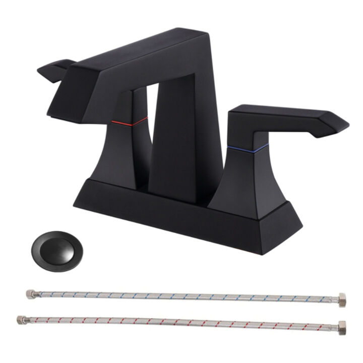 Heavy-Duty 2-Handle Bathroom Faucet, Modern Deck-Mounted Sink Faucet with Drain & Supply Lines