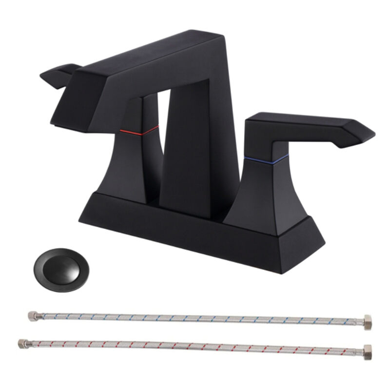 Heavy-Duty 2-Handle Bathroom Faucet, Modern Deck-Mounted Sink Faucet with Drain & Supply Lines
