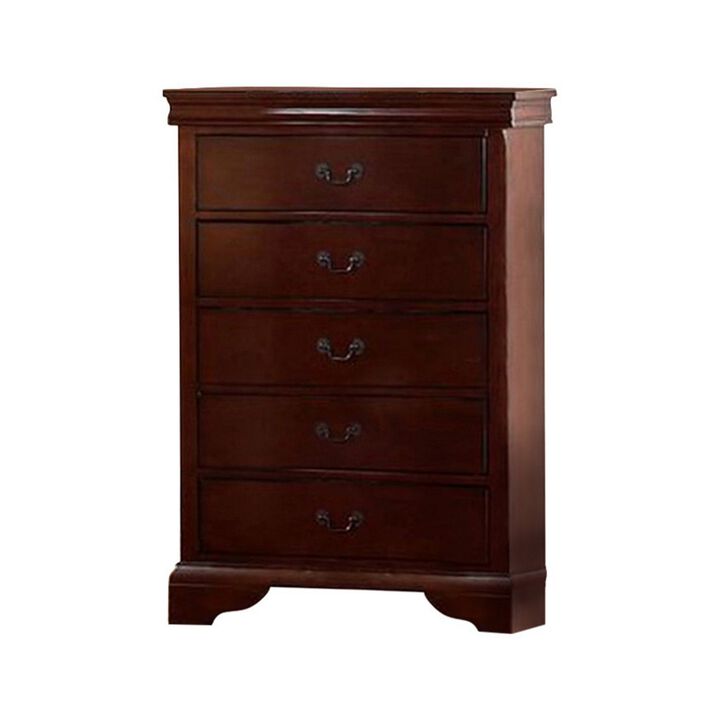 Decorously Functional Pine Wood, Plywood & Birch Veneer Chest, Cherry-Benzara