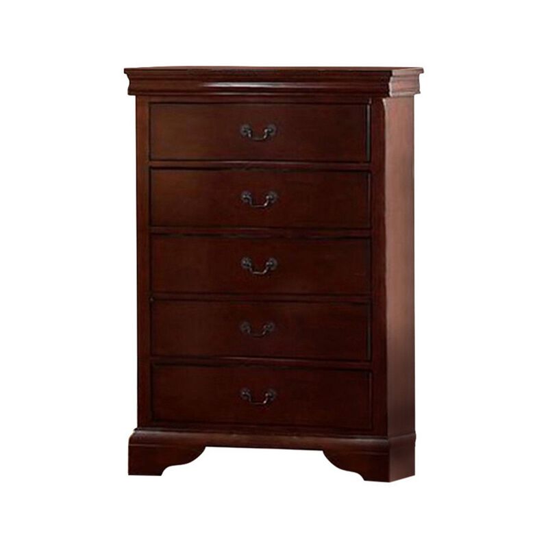 Decorously Functional Pine Wood, Plywood & Birch Veneer Chest, Cherry-Benzara