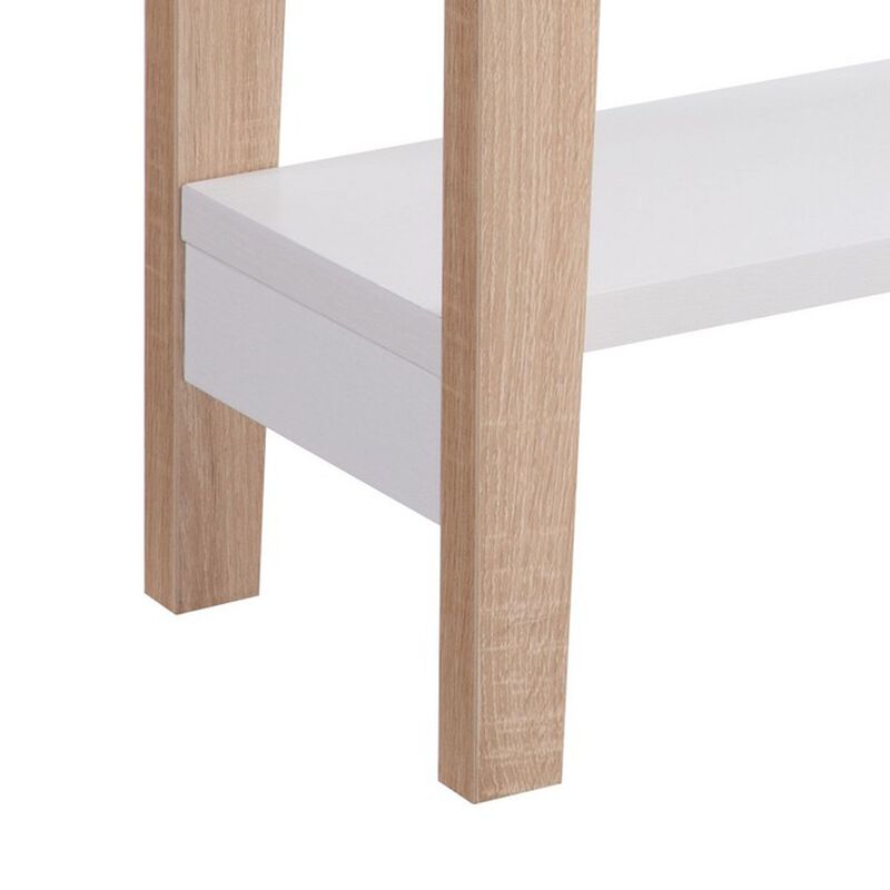 34 Inch Console Table with Drawer and Shelf, Tapered Legs, White, Brown-Benzara