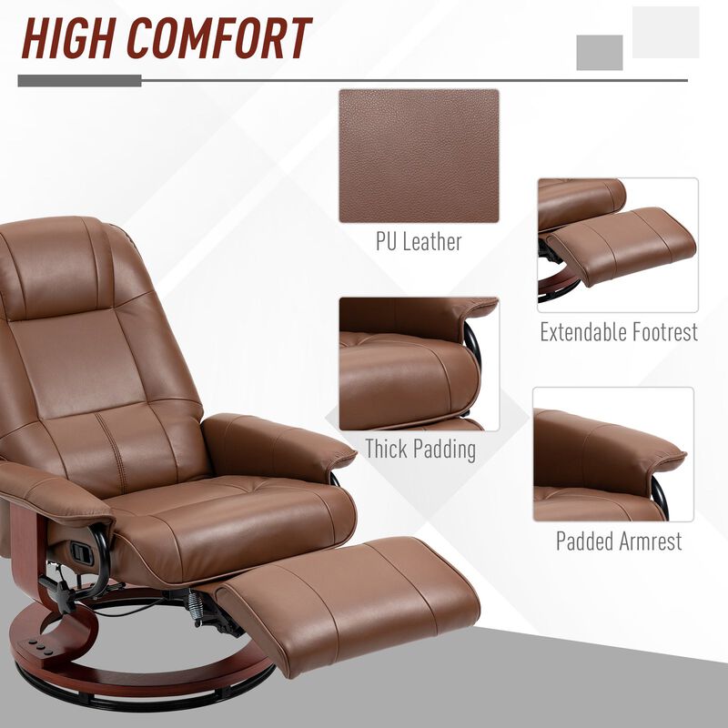 Brown Living Room Comfort: Faux Leather Manual Swivel Recliner