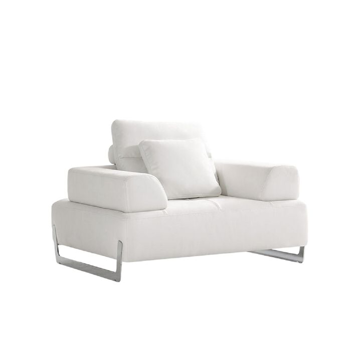Pasargad Home Ravenna White Faux Suede Accent Chair with Sliding Backrest & Armrest