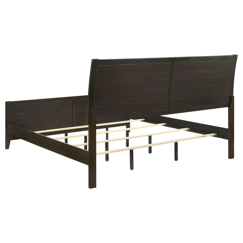 Wily King Size Bed, Channel Tufted Upholstered Headboard, Dark Brown - Benzara