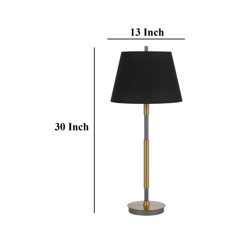 Siu 30 Inch Table Lamp, Gold Metal Thin Pole w Finial, Black Shade - Benzara