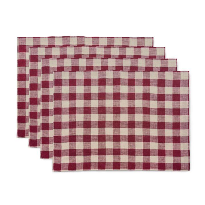 Solino Home 100% Pure Linen Placemats 14 x 19 Inch Set of 4 | Morgan Check